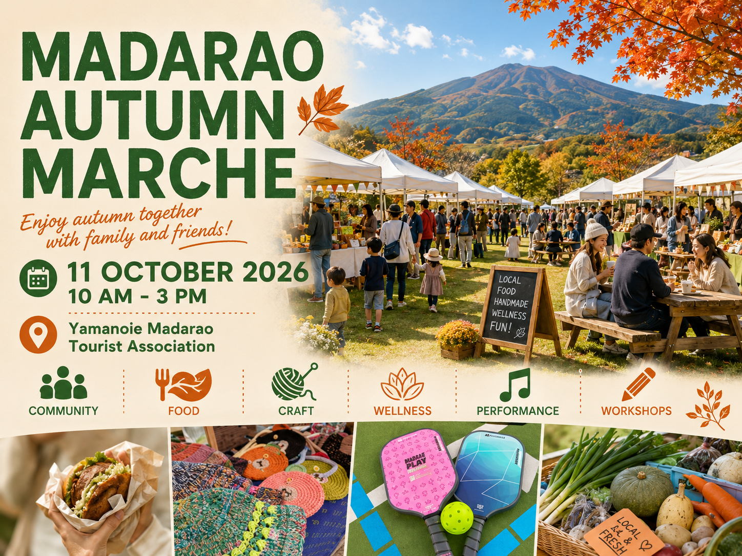 MADARAO AUTUMN MARCHE event flyer, October 11, 2026, at Yamanoie Madarao Tourist Association